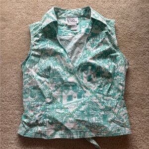 VINTAGE. Lilly Pulitzer Teal and White Women's Top